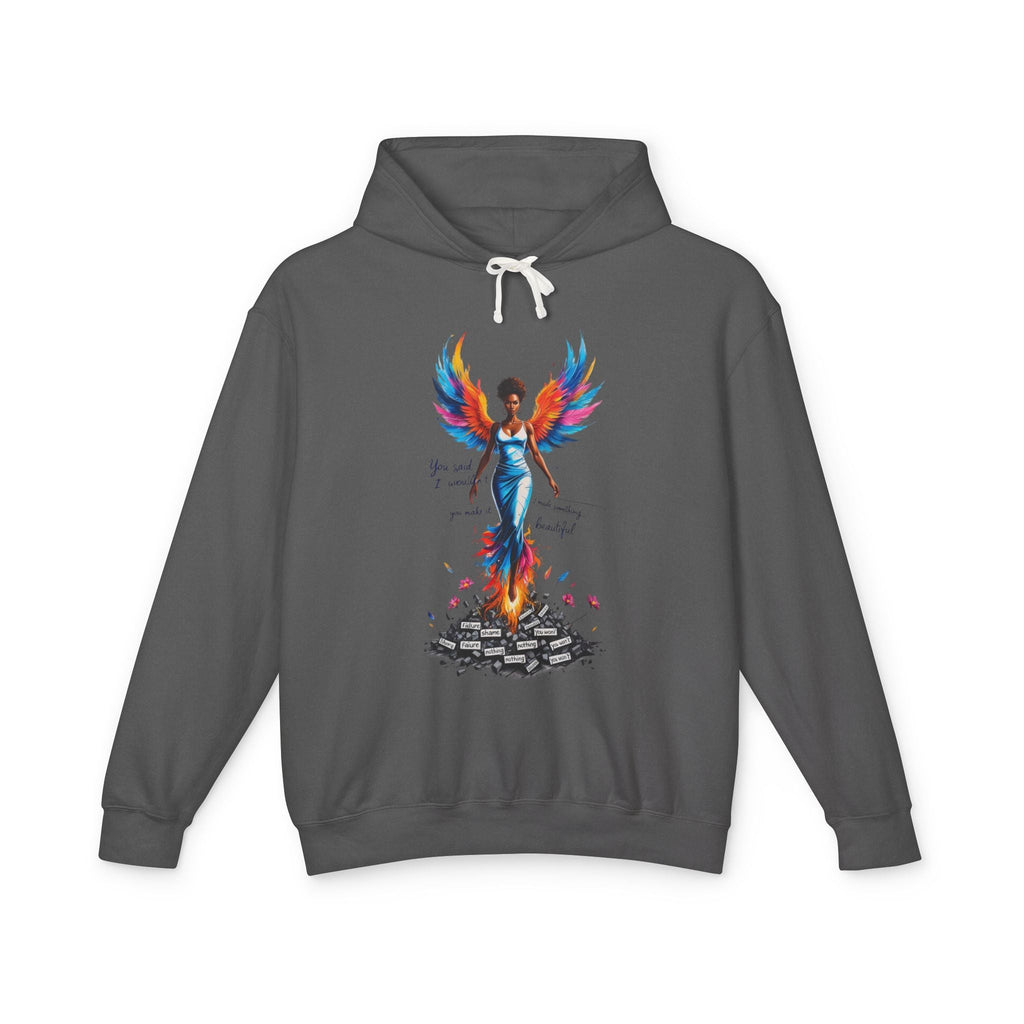 Empowering Phoenix Graphic Hoodie, Affirmation Sweatshirt for Women, Cozy Casual Wear, Unique Gift for Friends, Motivational Apparel Printify