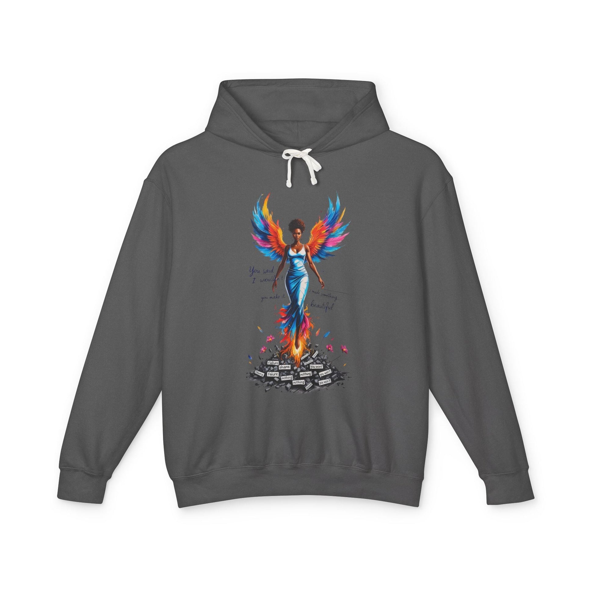Empowering Phoenix Graphic Hoodie, Affirmation Sweatshirt for Women, Cozy Casual Wear, Unique Gift for Friends, Motivational Apparel Printify