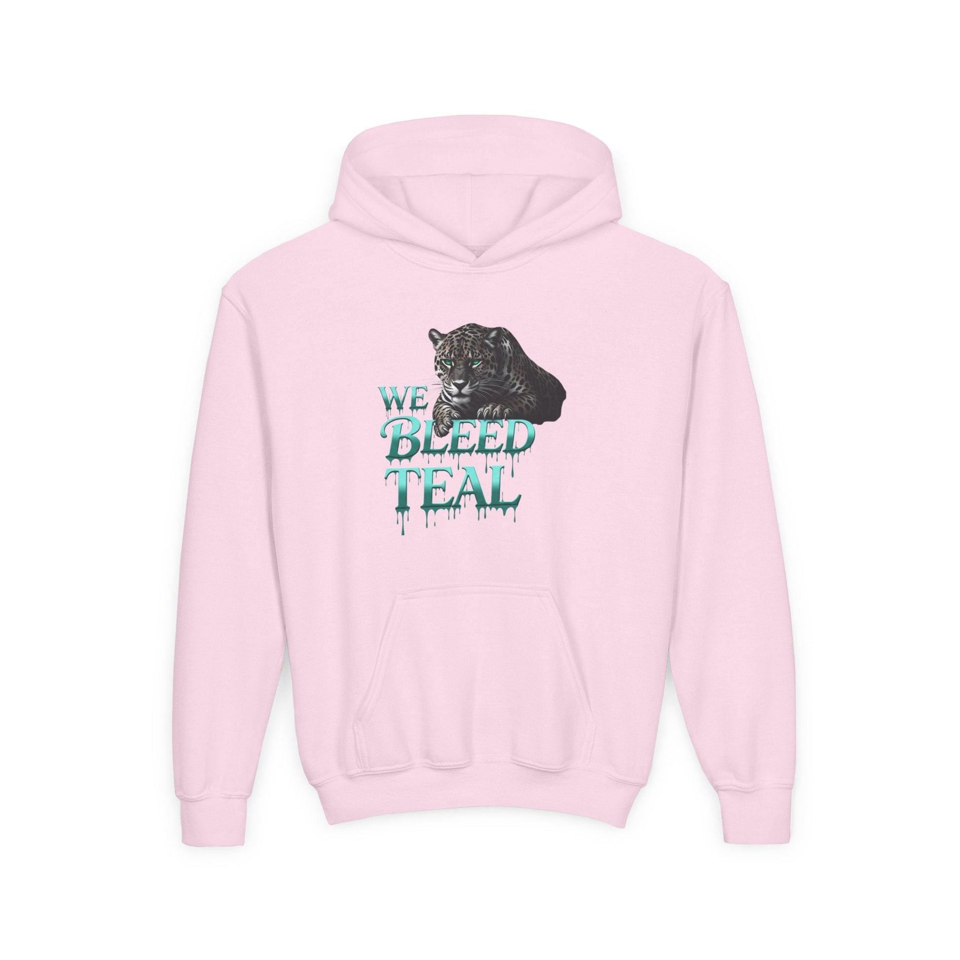 Youth Hooded Sweatshirt - We Bleed Teal, Cozy Sweatshirt, Gift for Teenagers, School Spirit, Trendy Hoodie, Casual Wear Printify
