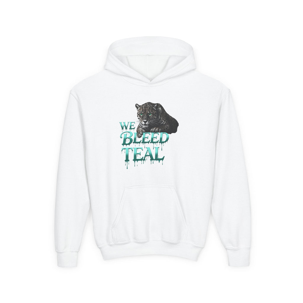Youth Hooded Sweatshirt - We Bleed Teal, Cozy Sweatshirt, Gift for Teenagers, School Spirit, Trendy Hoodie, Casual Wear Printify