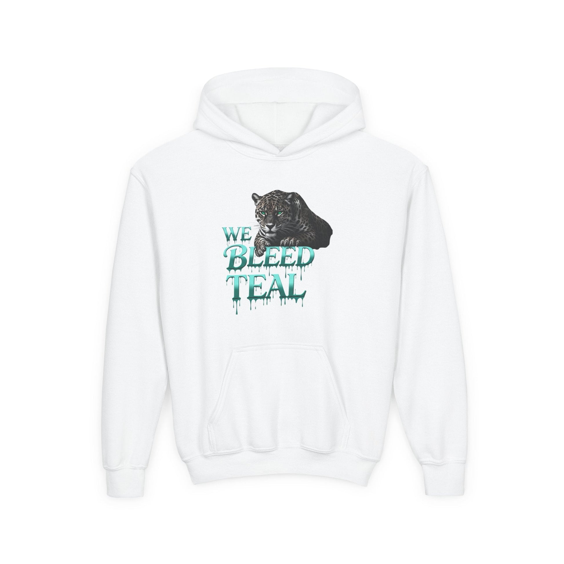 Youth Hooded Sweatshirt - We Bleed Teal, Cozy Sweatshirt, Gift for Teenagers, School Spirit, Trendy Hoodie, Casual Wear Printify