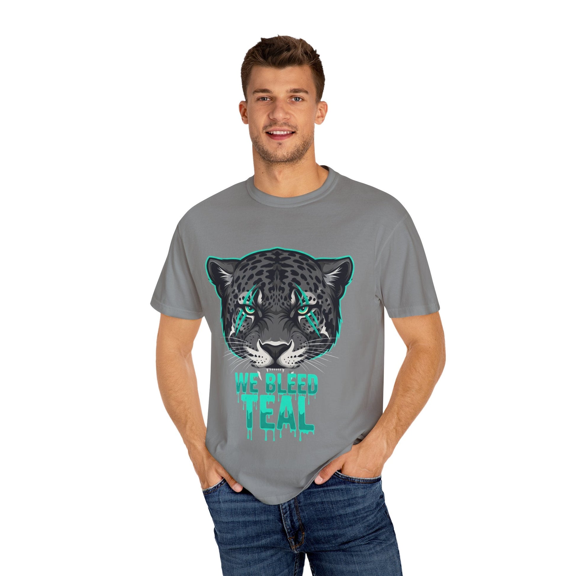 Teal Panther Unisex T-Shirt, Casual Graphic Tee, Animal Lover Gift, Unique Style, Eco-Friendly Apparel Printify
