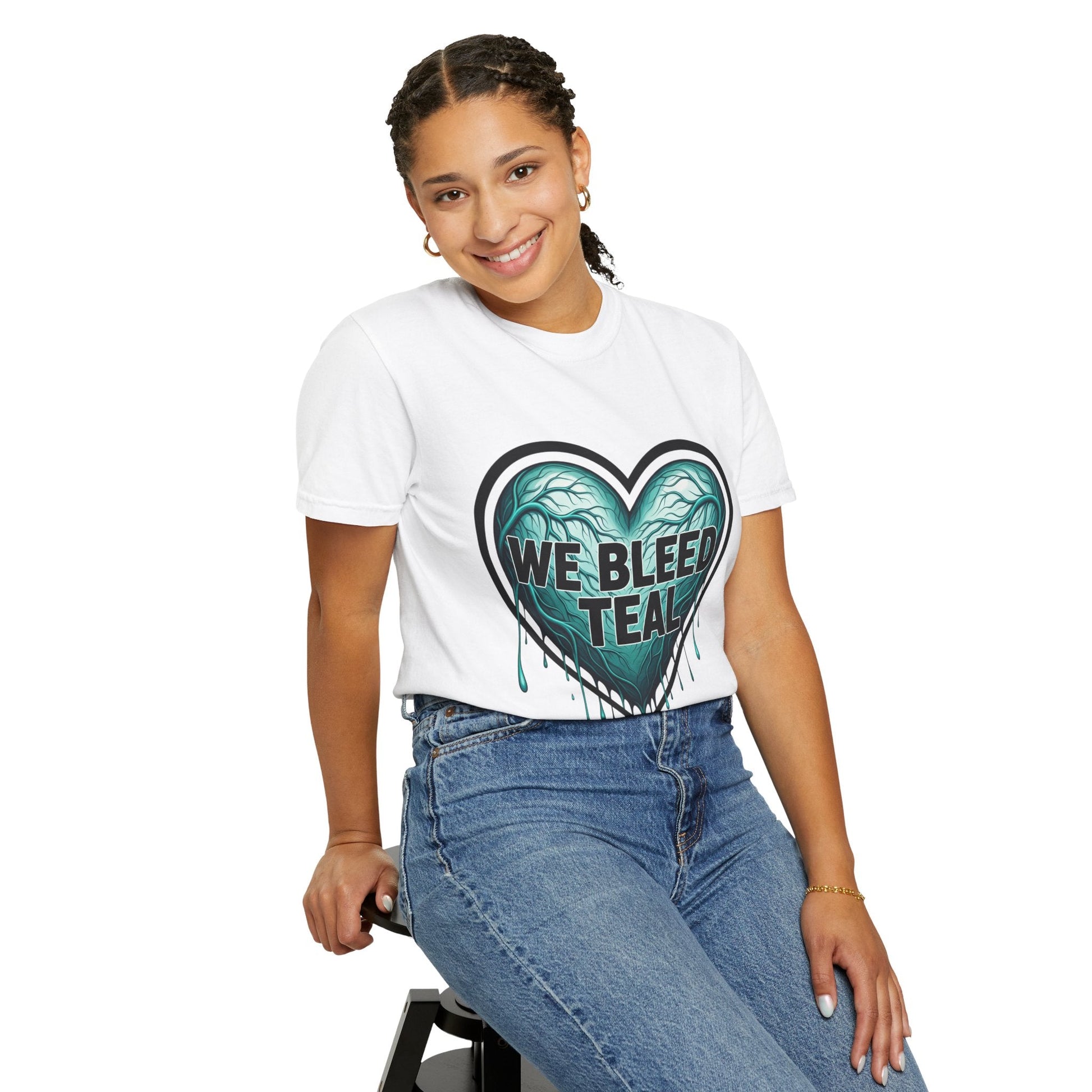 Teal Heart Awareness T-shirt, Unisex Gift for Mental Health, Eco-Friendly Tee, Bleed Teal Support, Casual Everyday Wear Printify