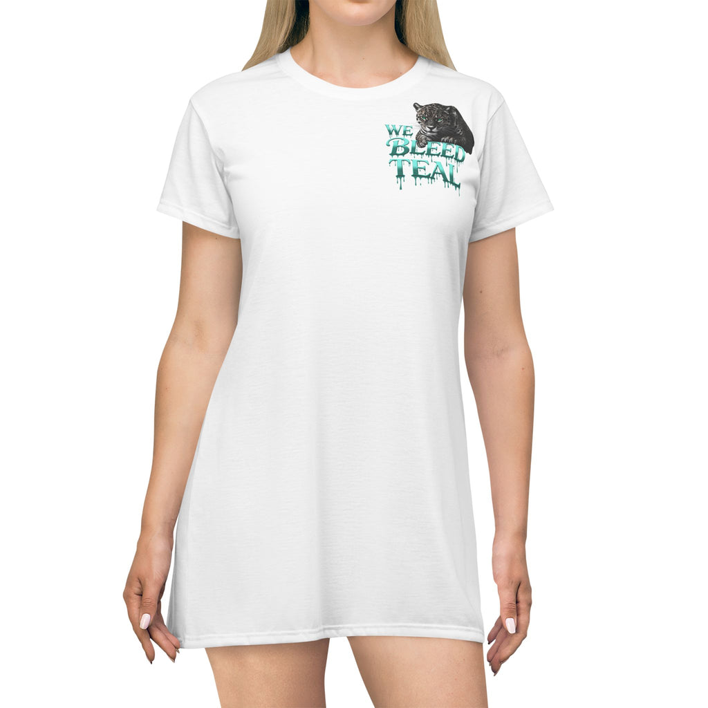 Teal Heart T-Shirt Dress, Casual Summer Dress, Team Spirit Apparel, Cute Graphic Dress, Perfect Gift for Sports Fans
