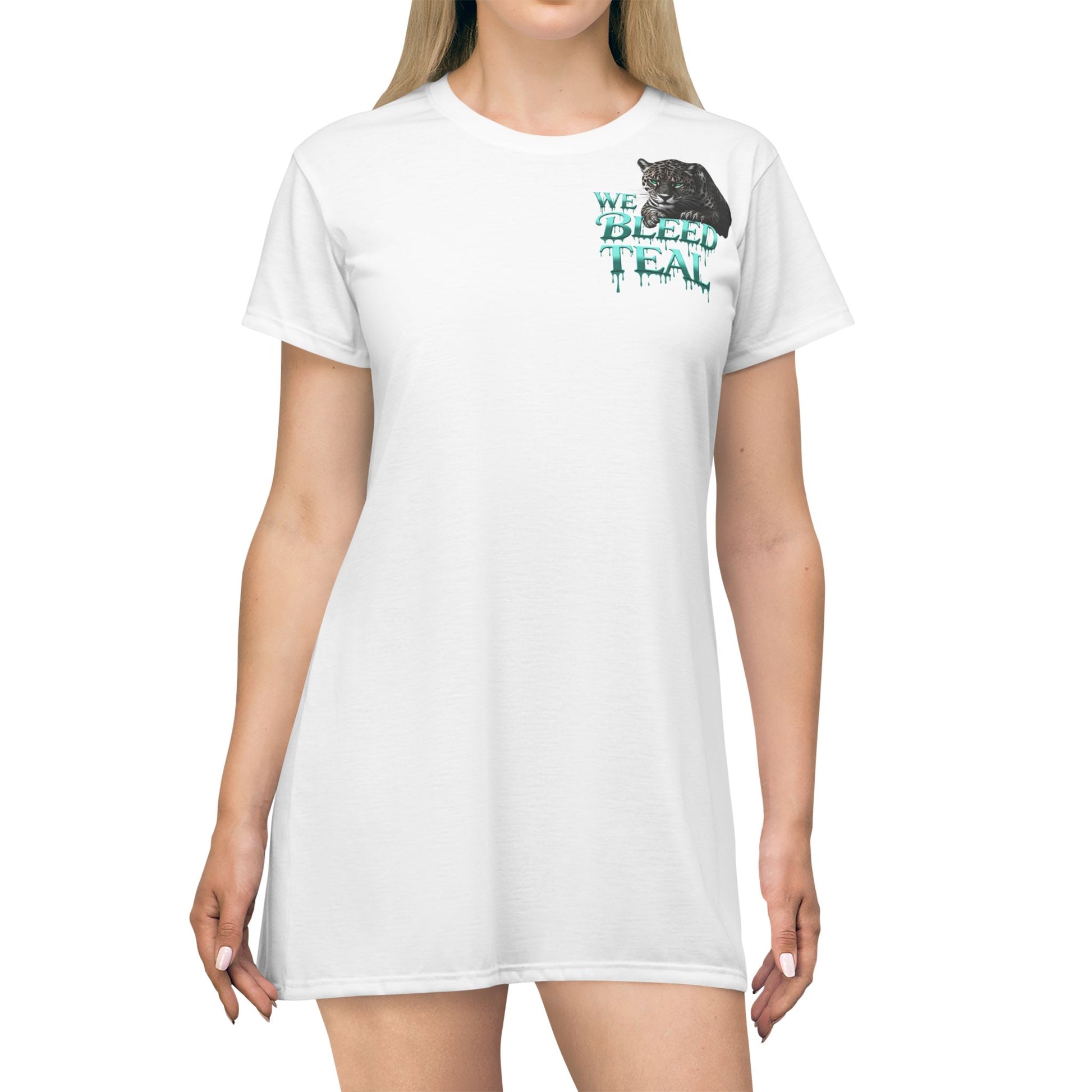 Teal Heart T-Shirt Dress, Casual Summer Dress, Team Spirit Apparel, Cute Graphic Dress, Perfect Gift for Sports Fans