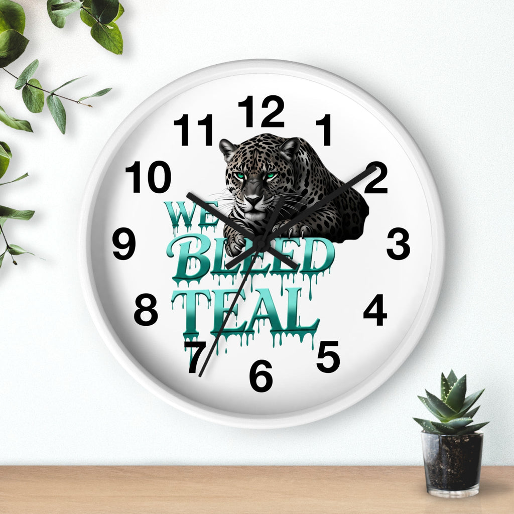 Teal Leopard Wall Clock, Unique Home Decor, Animal Lover Gift, Sports Fan Gift, Personalized Timepiece Printify