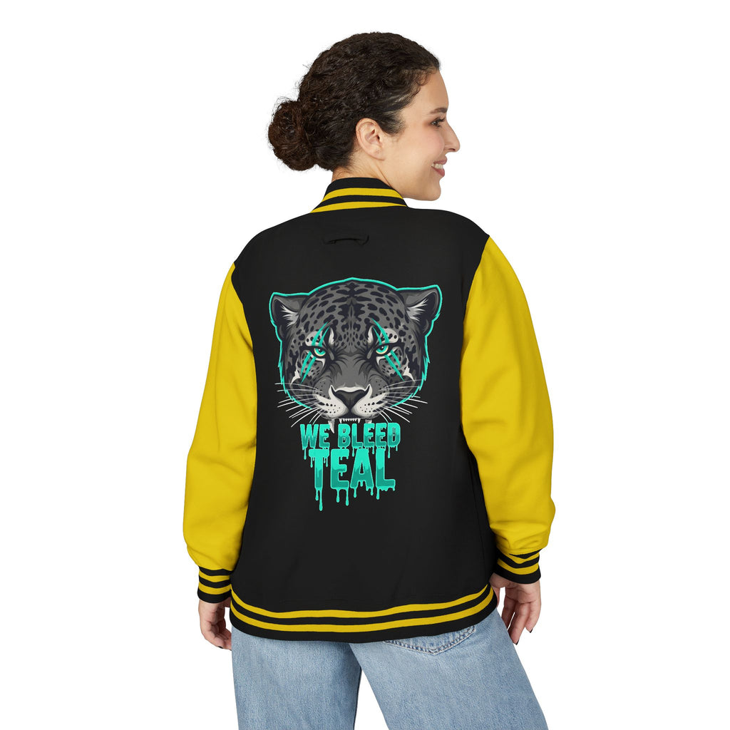 Teal Cheetah Letterman Jacket, Unisex Varsity Jacket, Stylish College Apparel, Gift for Sports Fans, Trendy Streetwear, Casual Fashion