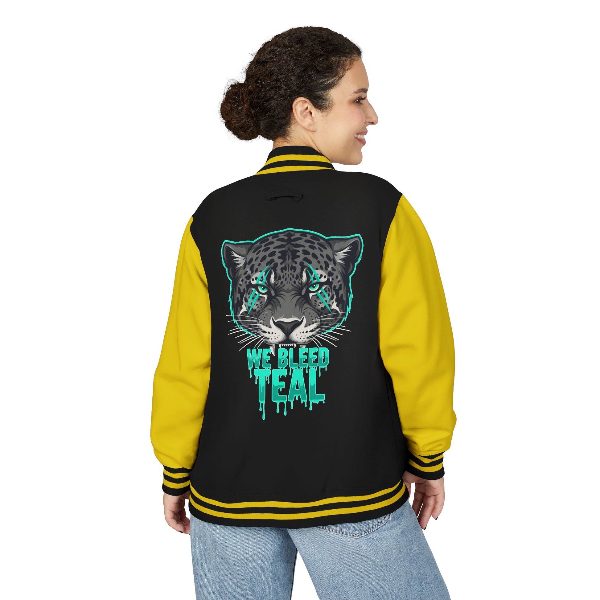 Teal Cheetah Letterman Jacket, Unisex Varsity Jacket, Stylish College Apparel, Gift for Sports Fans, Trendy Streetwear, Casual Fashion
