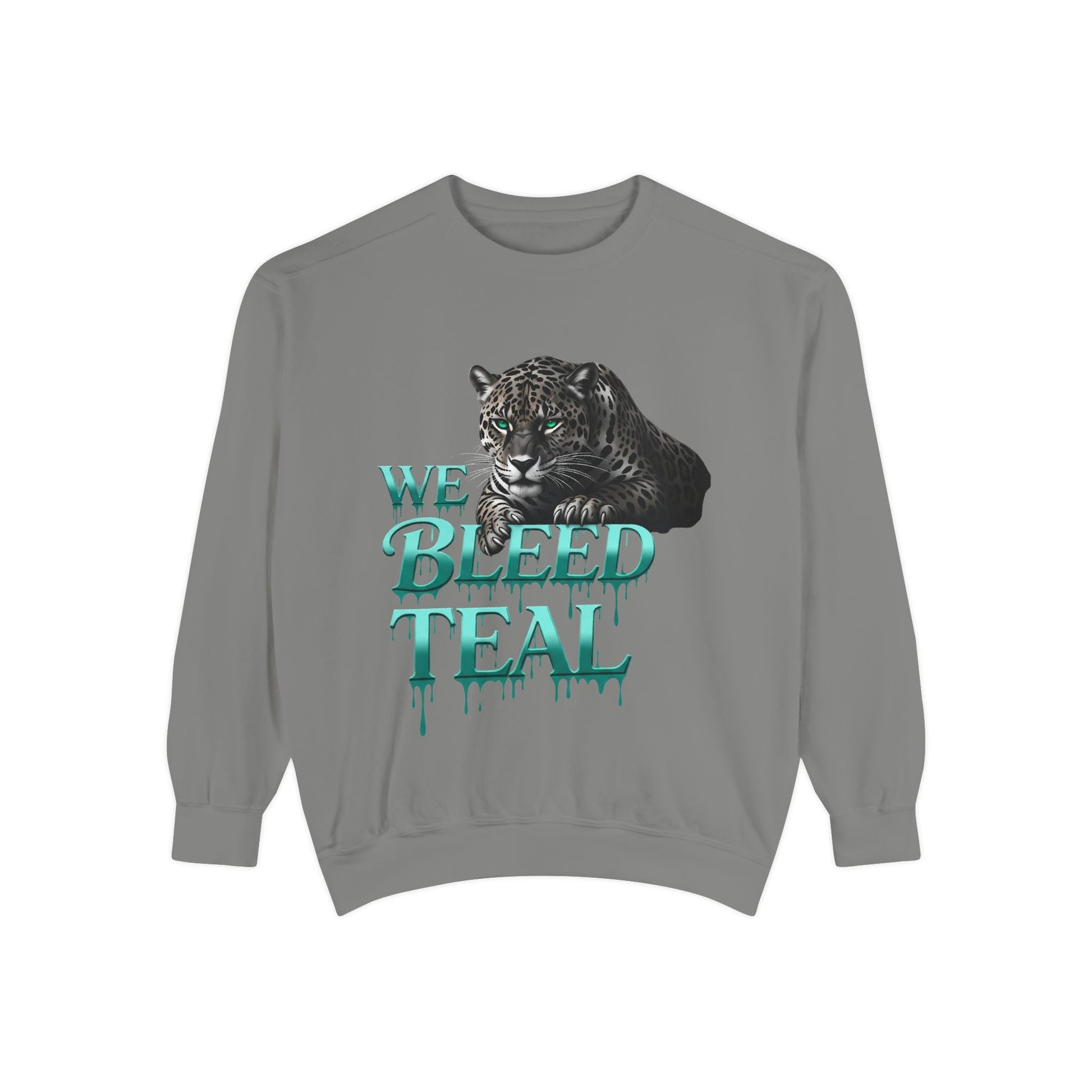 Teal Panther Sweatshirt, Cozy Unisex Sweatshirt, Trendy Fall Fashion, Perfect for Game Day, Unique Gift Idea, Casual Wear Printify