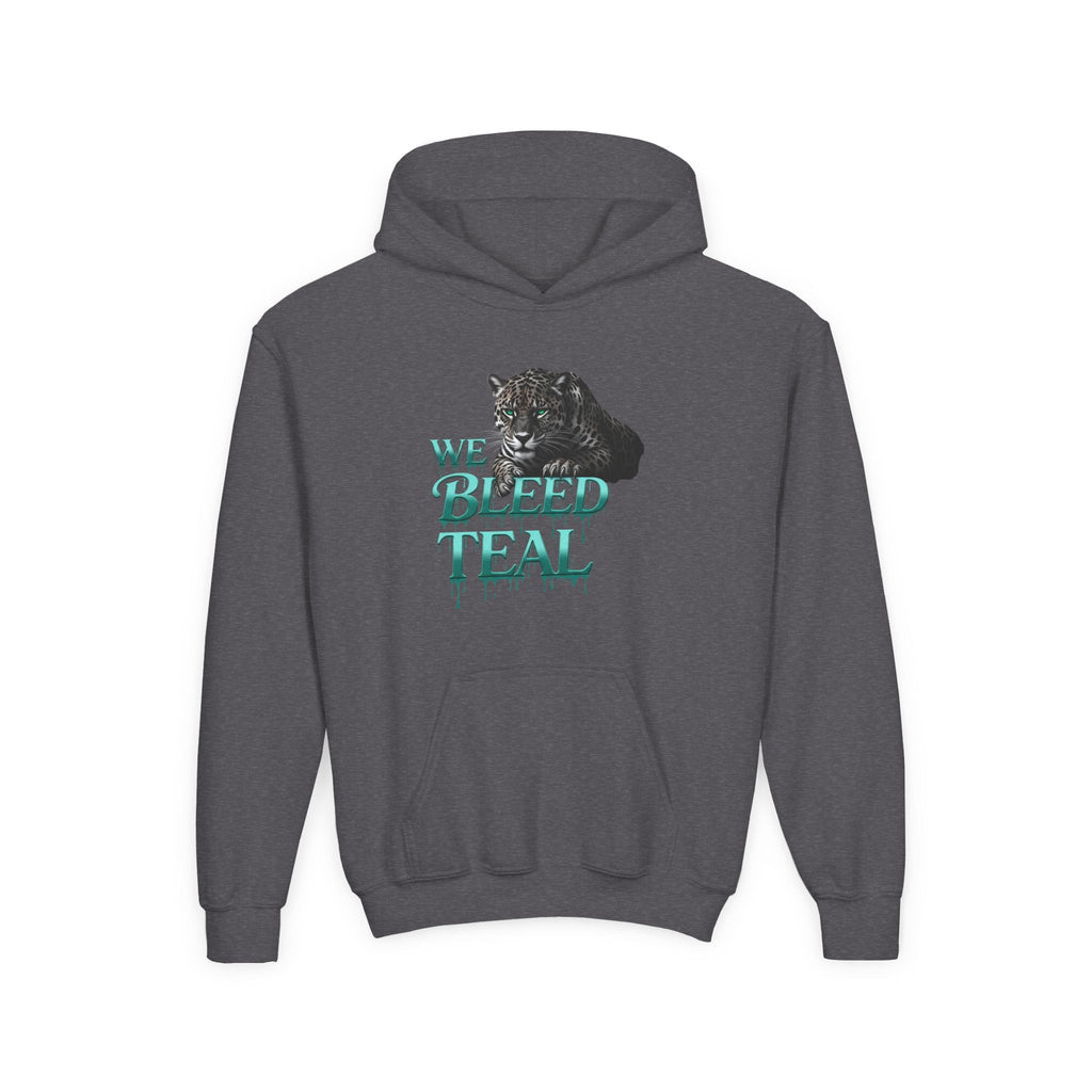 Youth Hooded Sweatshirt - We Bleed Teal, Cozy Sweatshirt, Gift for Teenagers, School Spirit, Trendy Hoodie, Casual Wear Printify