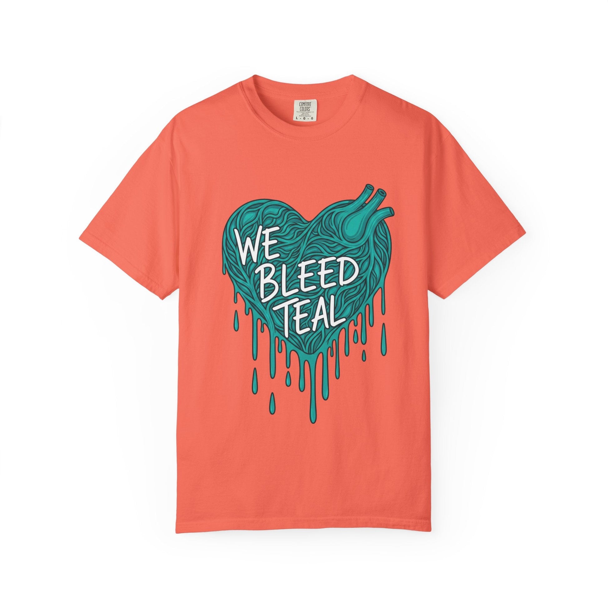 Teal Heart Awareness T-Shirt, Supportive Gift for Friends, Unisex Casual Tee, Perfect for Awareness Events, WE BLEED TEAL Design Printify