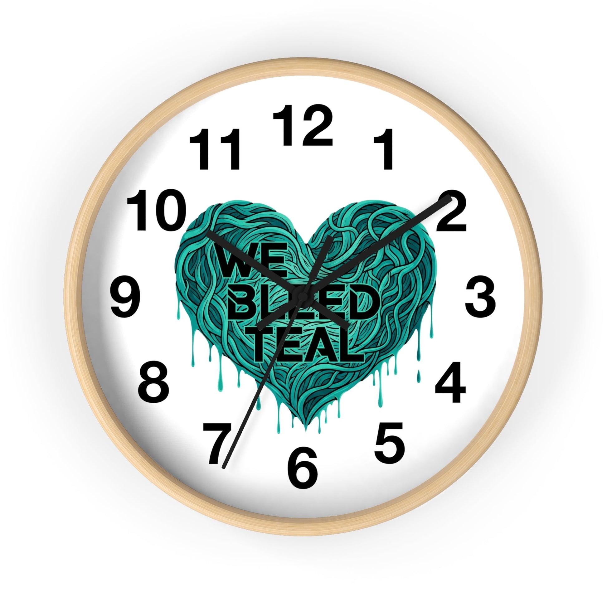 Teal Heart Wall Clock - Inspirational Home Decor, Unique Gift for Cancer Awareness, Stylish Timepiece, Motivational Decor Printify