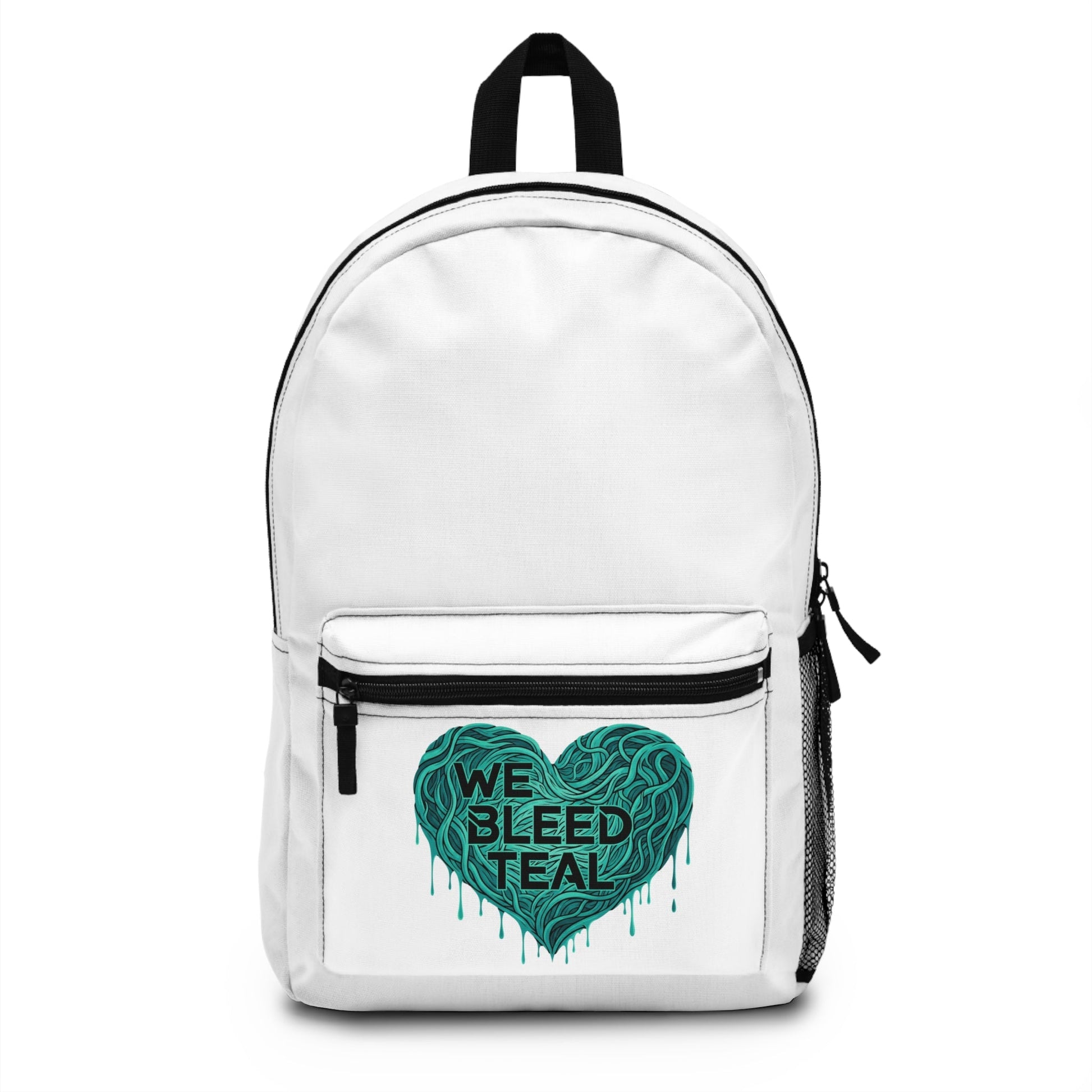 Teal Heart Backpack - We Bleed Teal, Casual Daypack, School Bag, Gift for Teachers, Eco-Friendly Storage, Motivational Gear Printify