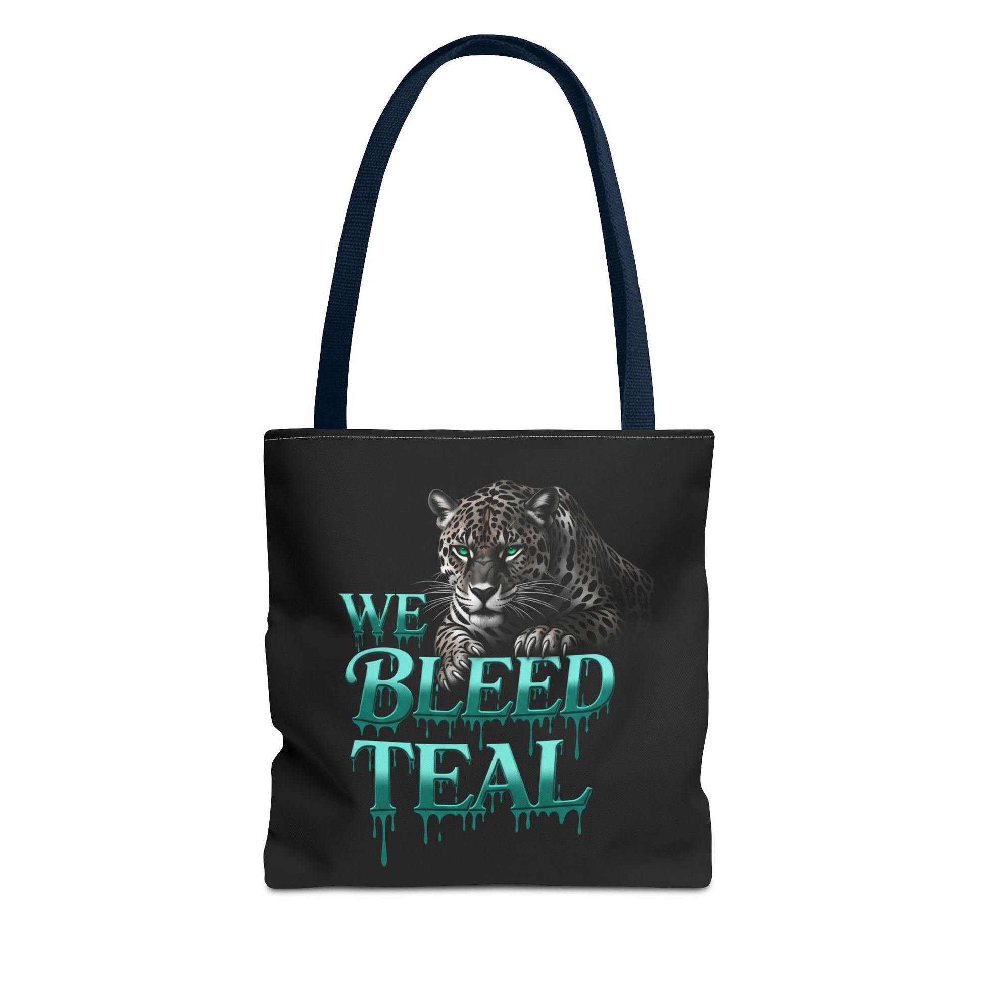 Stylish AOP Tote Bag - We Bleed Teal, Eco-Friendly Shopping Bag, Trendy Canvas Tote, Unique Gift, Perfect for Sports Fans, Everyday Use Printify