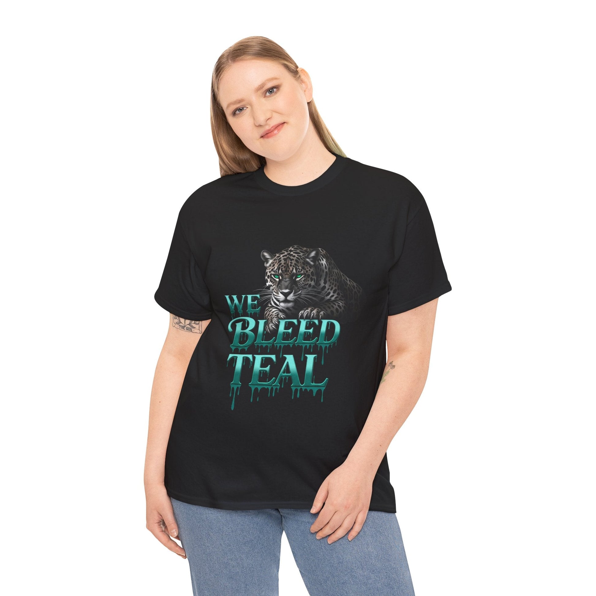 Teal Bleeding Cat Tee: Unisex Heavy Cotton Shirt, Pet Lover Gift, Casual Wear, Animal Lover Apparel, Unique Graphic Tee Printify