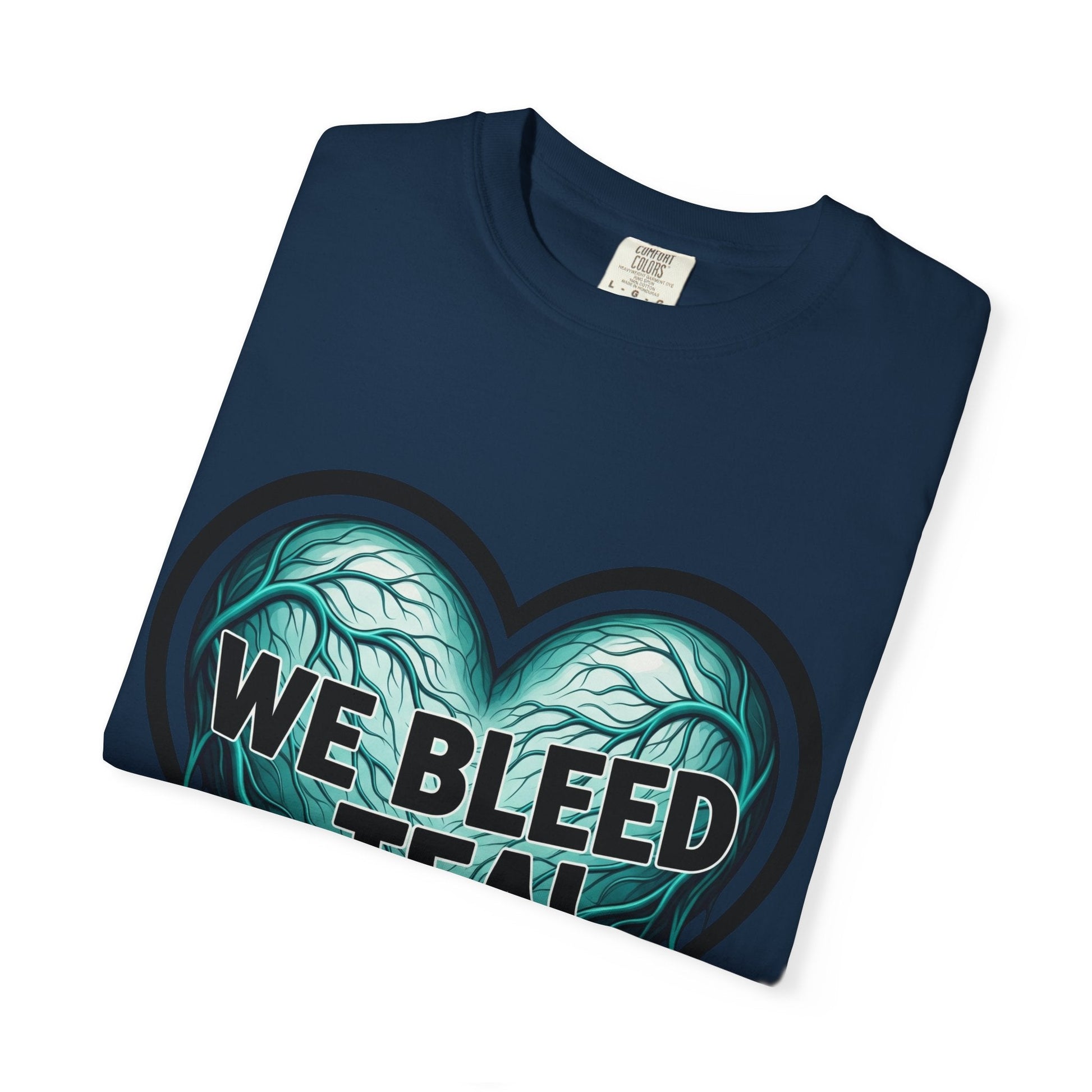 Teal Heart Awareness T-shirt, Unisex Gift for Mental Health, Eco-Friendly Tee, Bleed Teal Support, Casual Everyday Wear Printify