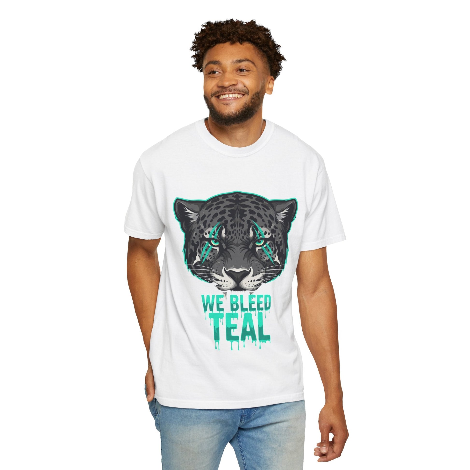Teal Panther Unisex T-Shirt, Casual Graphic Tee, Animal Lover Gift, Unique Style, Eco-Friendly Apparel Printify