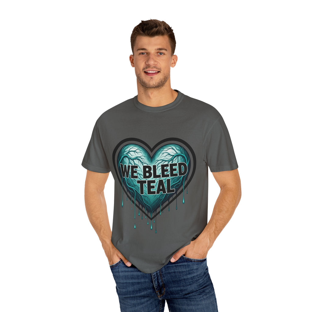 Teal Heart Awareness T-shirt, Unisex Gift for Mental Health, Eco-Friendly Tee, Bleed Teal Support, Casual Everyday Wear Printify
