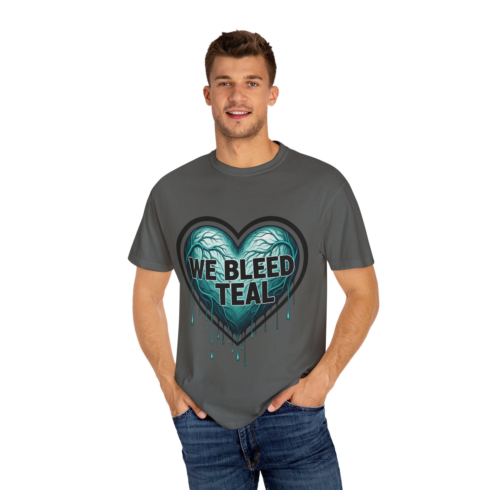Teal Heart Awareness T-shirt, Unisex Gift for Mental Health, Eco-Friendly Tee, Bleed Teal Support, Casual Everyday Wear Printify