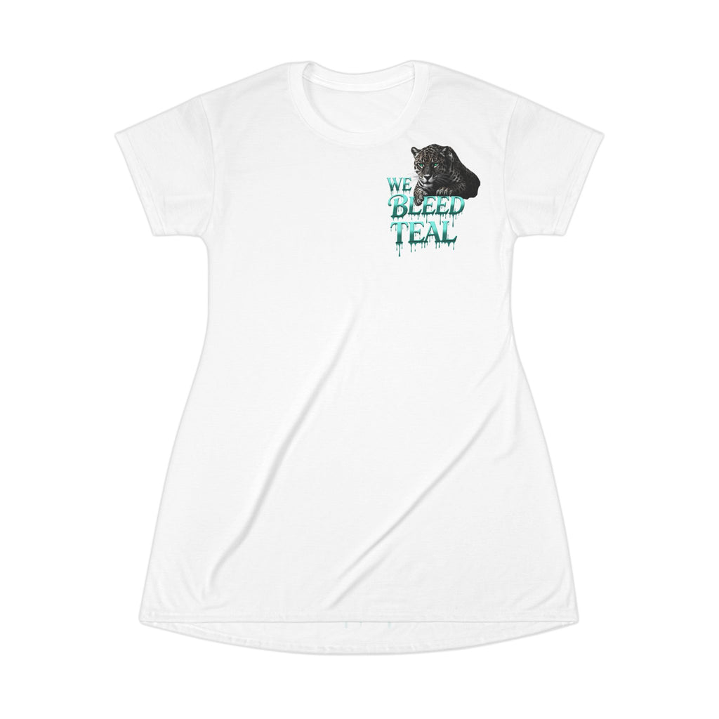 Teal Heart T-Shirt Dress, Casual Summer Dress, Team Spirit Apparel, Cute Graphic Dress, Perfect Gift for Sports Fans