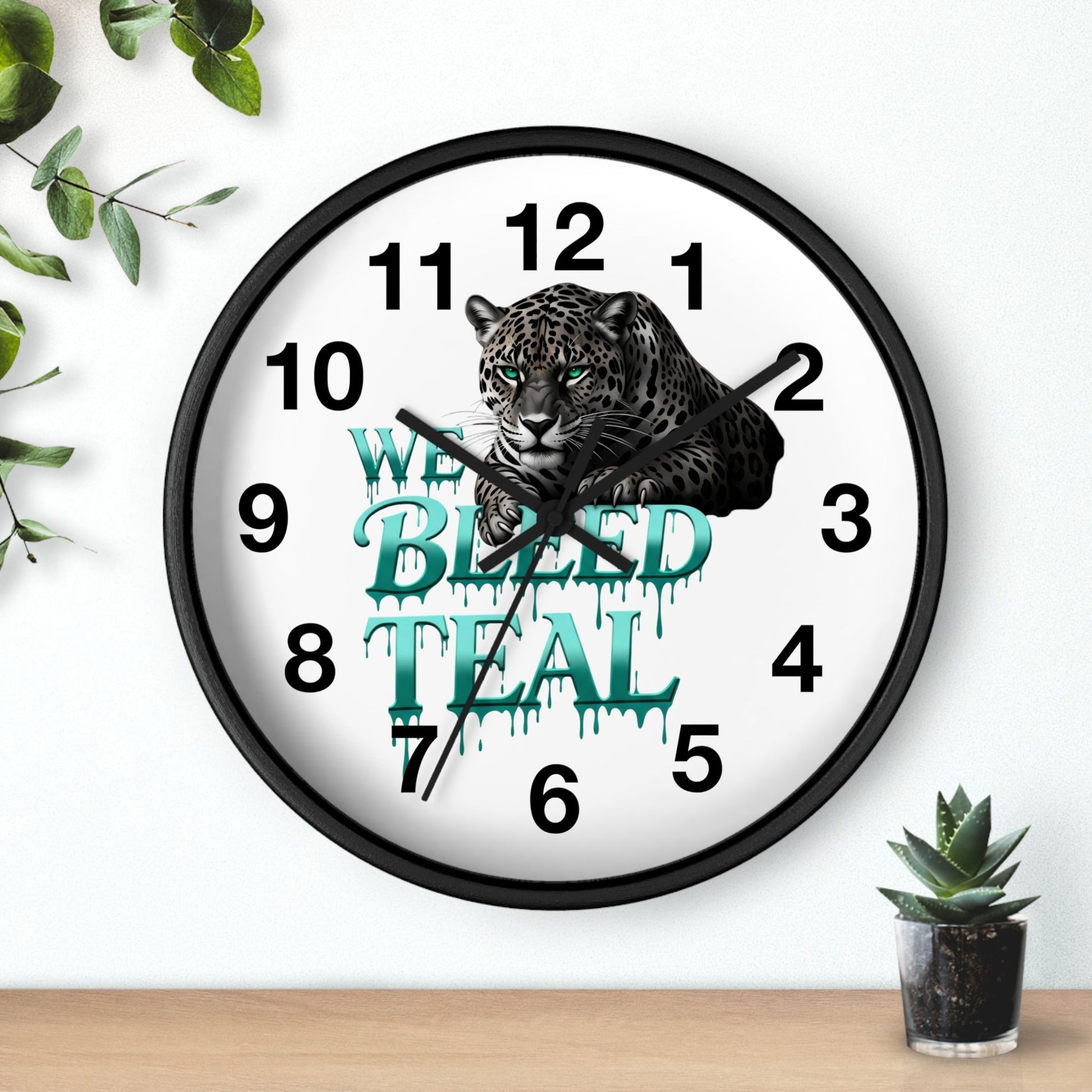 Teal Leopard Wall Clock, Unique Home Decor, Animal Lover Gift, Sports Fan Gift, Personalized Timepiece Printify