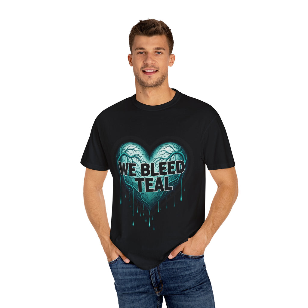 Teal Heart Awareness T-shirt, Unisex Gift for Mental Health, Eco-Friendly Tee, Bleed Teal Support, Casual Everyday Wear Printify