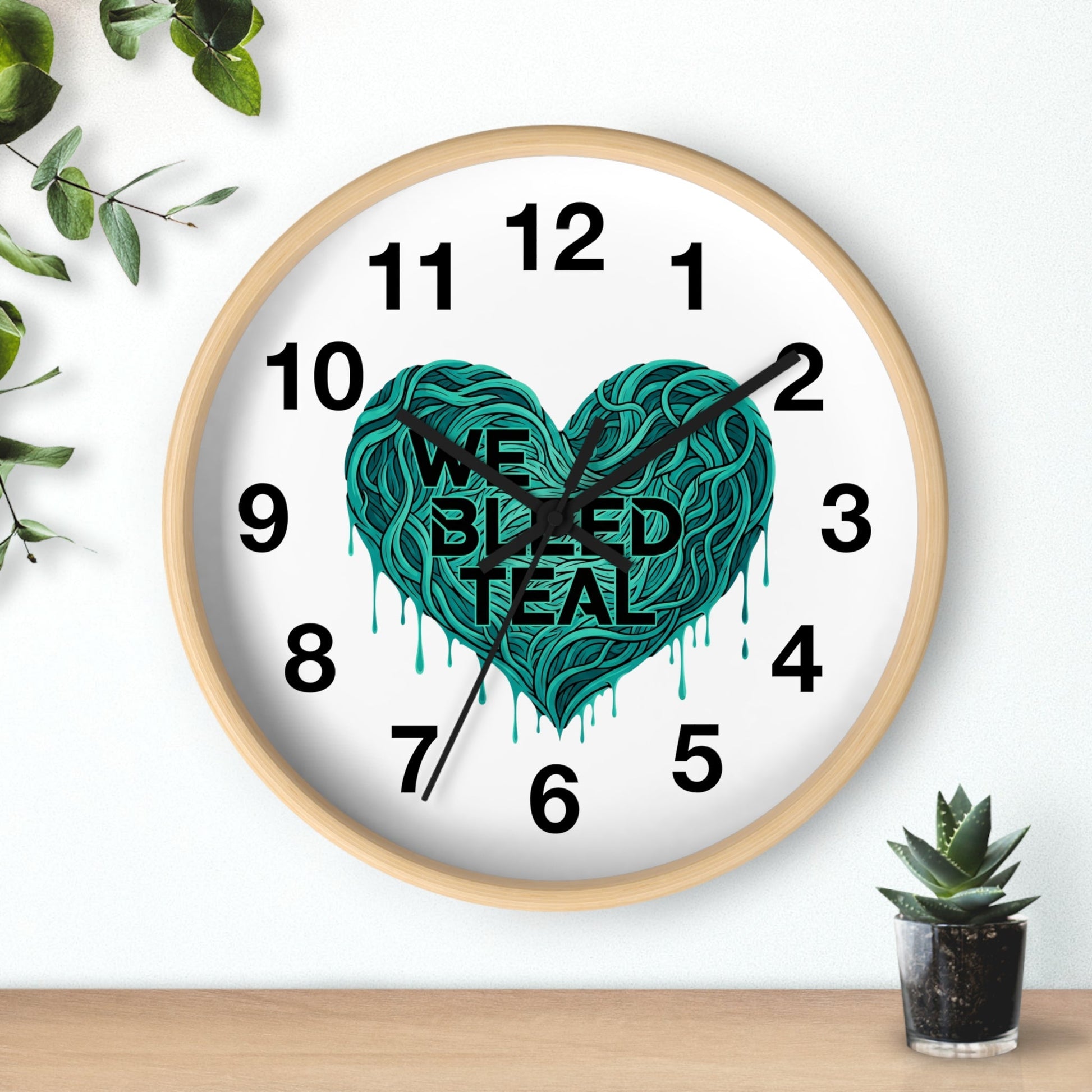 Teal Heart Wall Clock - Inspirational Home Decor, Unique Gift for Cancer Awareness, Stylish Timepiece, Motivational Decor Printify