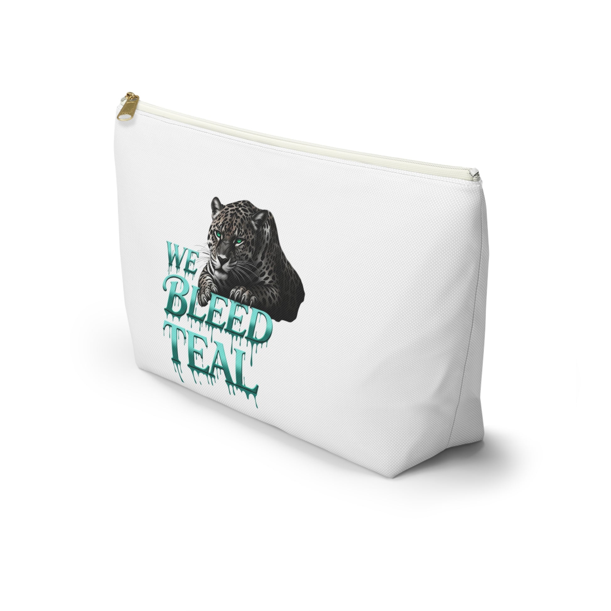 Teal Panther Accessory Pouch - We Bleed Teal Makeup Bag, Cosmetic Case, Travel Pouch, Gift for Her, School Supplies