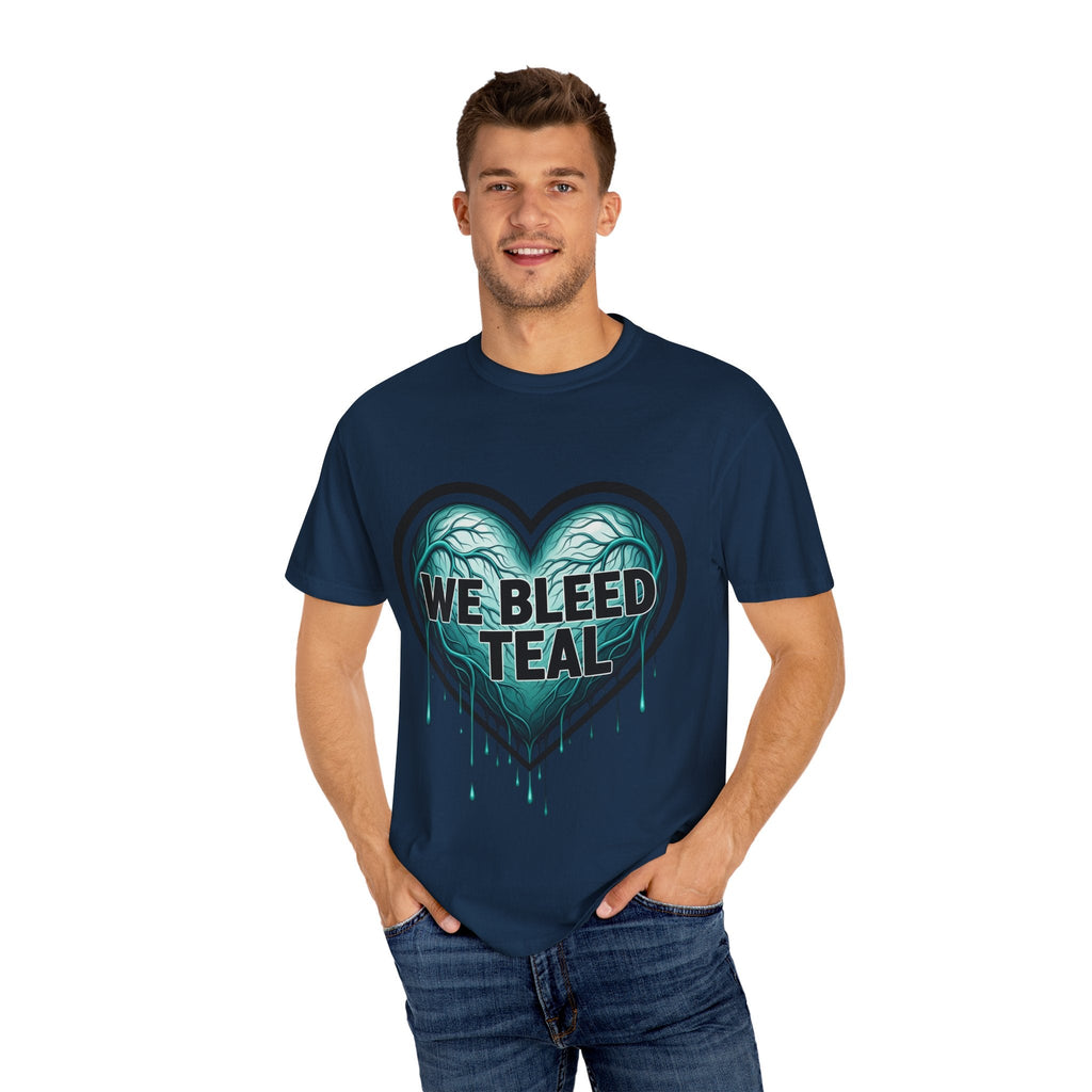 Teal Heart Awareness T-shirt, Unisex Gift for Mental Health, Eco-Friendly Tee, Bleed Teal Support, Casual Everyday Wear Printify