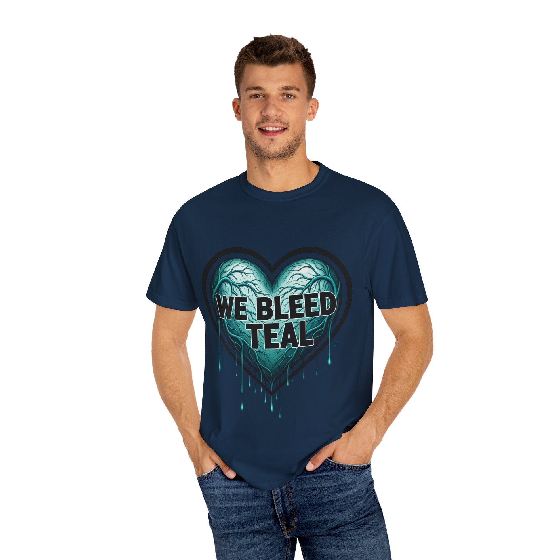 Teal Heart Awareness T-shirt, Unisex Gift for Mental Health, Eco-Friendly Tee, Bleed Teal Support, Casual Everyday Wear Printify