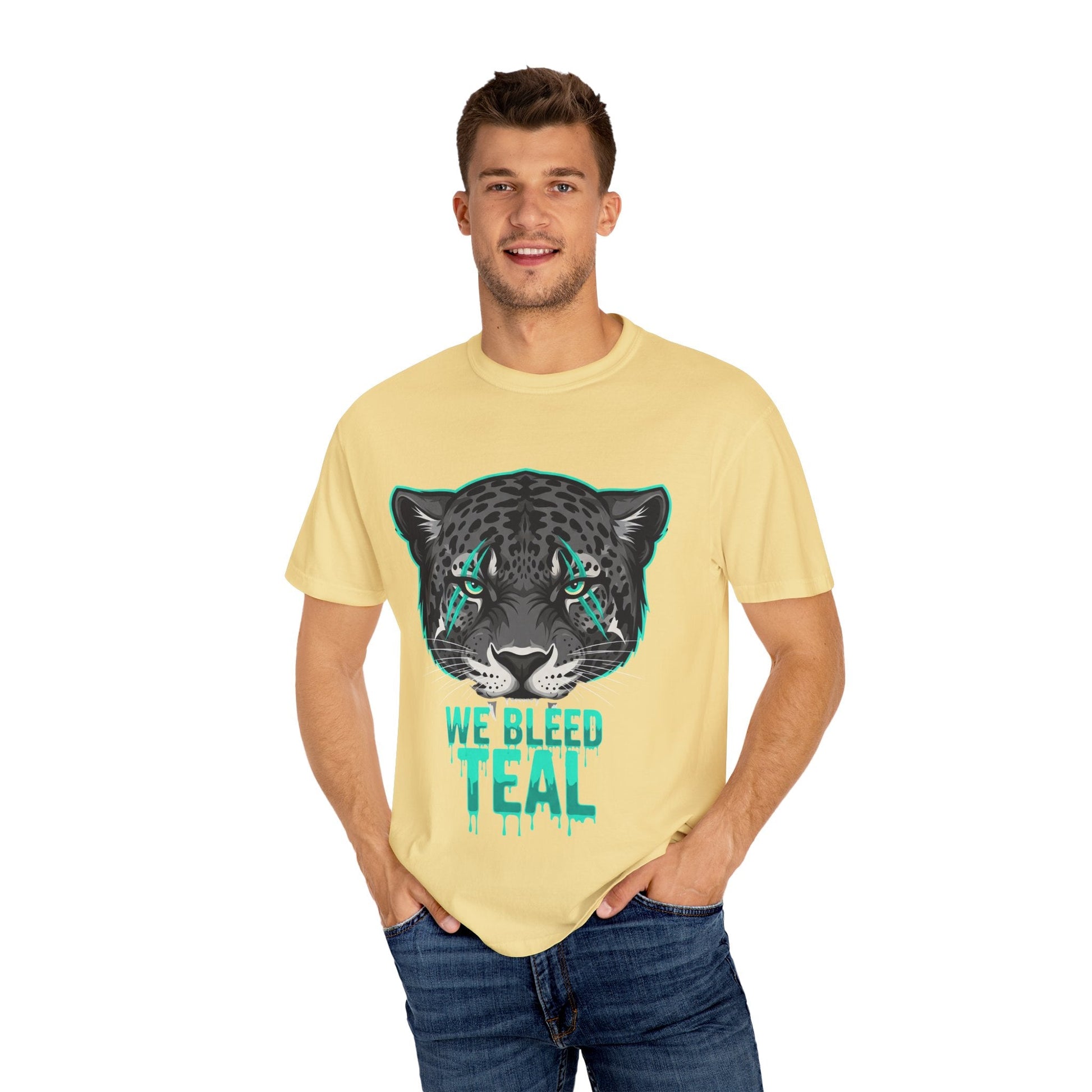 Teal Panther Unisex T-Shirt, Casual Graphic Tee, Animal Lover Gift, Unique Style, Eco-Friendly Apparel Printify