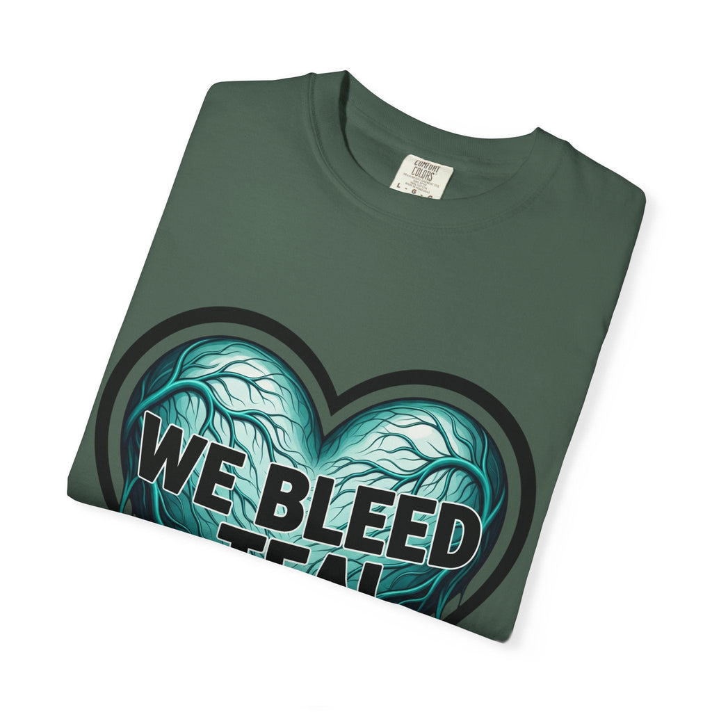 Teal Heart Awareness T-shirt, Unisex Gift for Mental Health, Eco-Friendly Tee, Bleed Teal Support, Casual Everyday Wear Printify