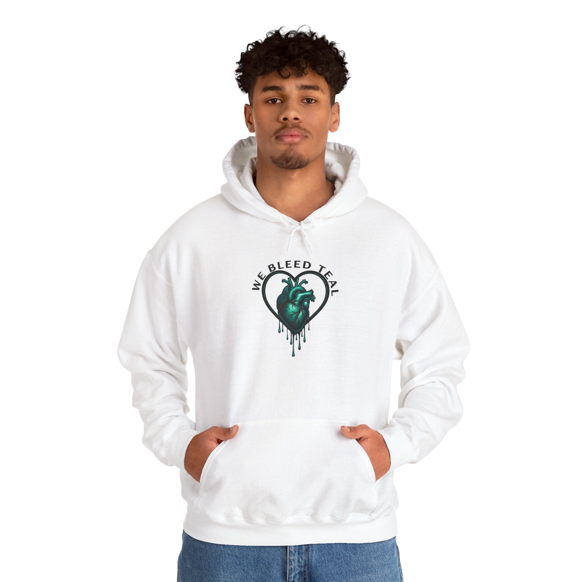 Teal Heart Drip Hoodie - Unisex Sweatshirt, Casual Wear, Gift for Her, Unique Style, Fall Fashion, Cozy Outfit Printify