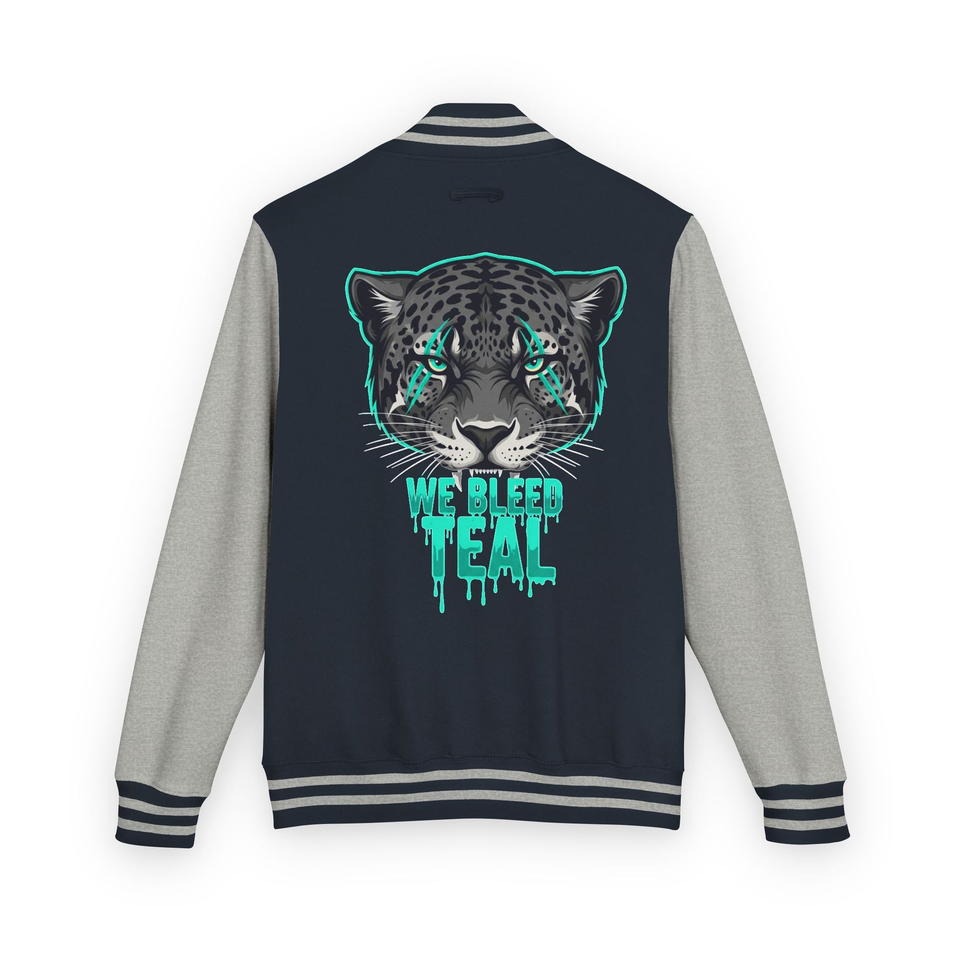 Teal Cheetah Letterman Jacket, Unisex Varsity Jacket, Stylish College Apparel, Gift for Sports Fans, Trendy Streetwear, Casual Fashion