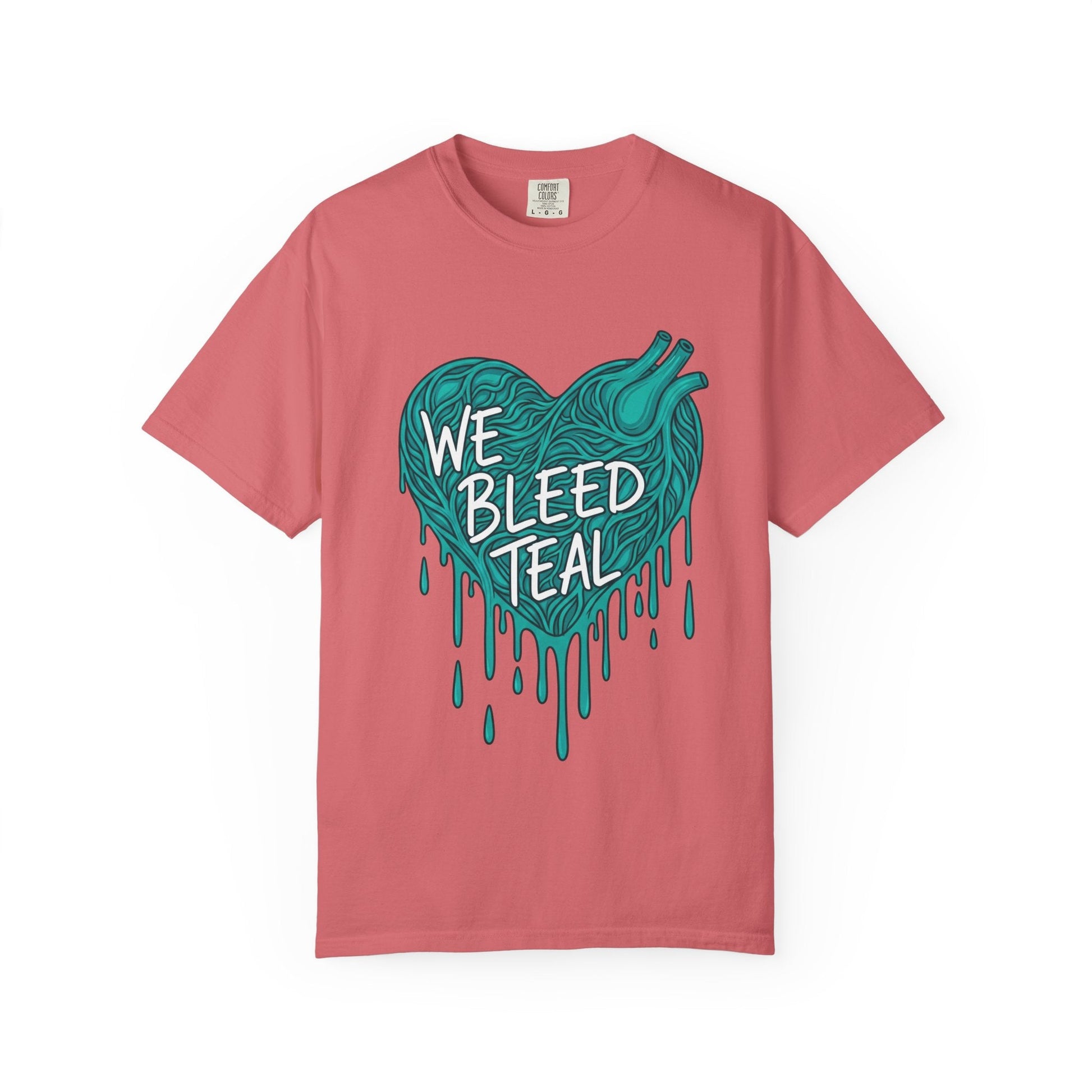Teal Heart Awareness T-Shirt, Supportive Gift for Friends, Unisex Casual Tee, Perfect for Awareness Events, WE BLEED TEAL Design Printify